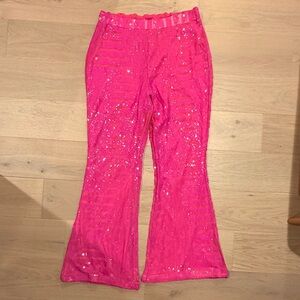 Sequin Flare Pants in Hot Pink